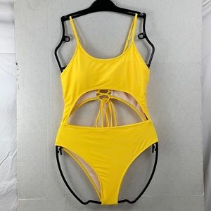 Full Piece Back Lace Up Bathing Suit